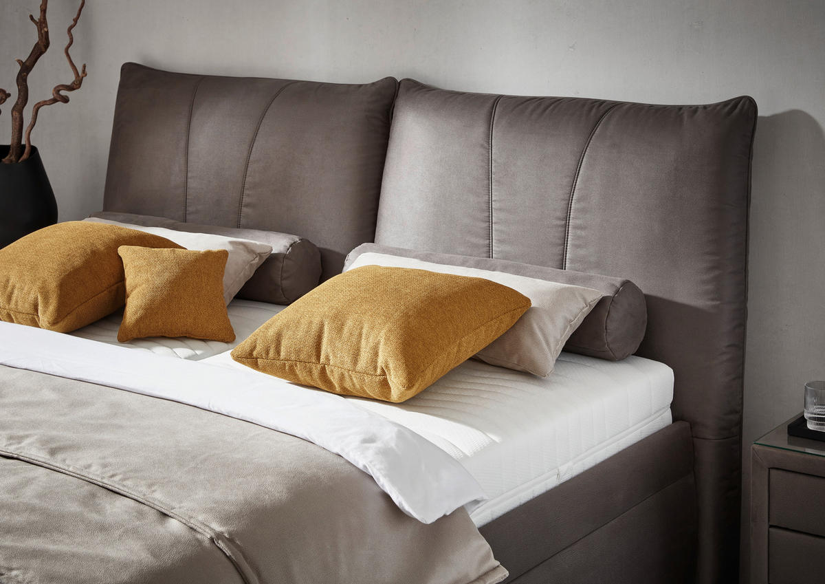 KÁRPITOZOTT ÁGY 180/200 cm  szürke  - nyírfa színű/fehér, Konventionell, textil/fa (180/200cm) - Dieter Knoll