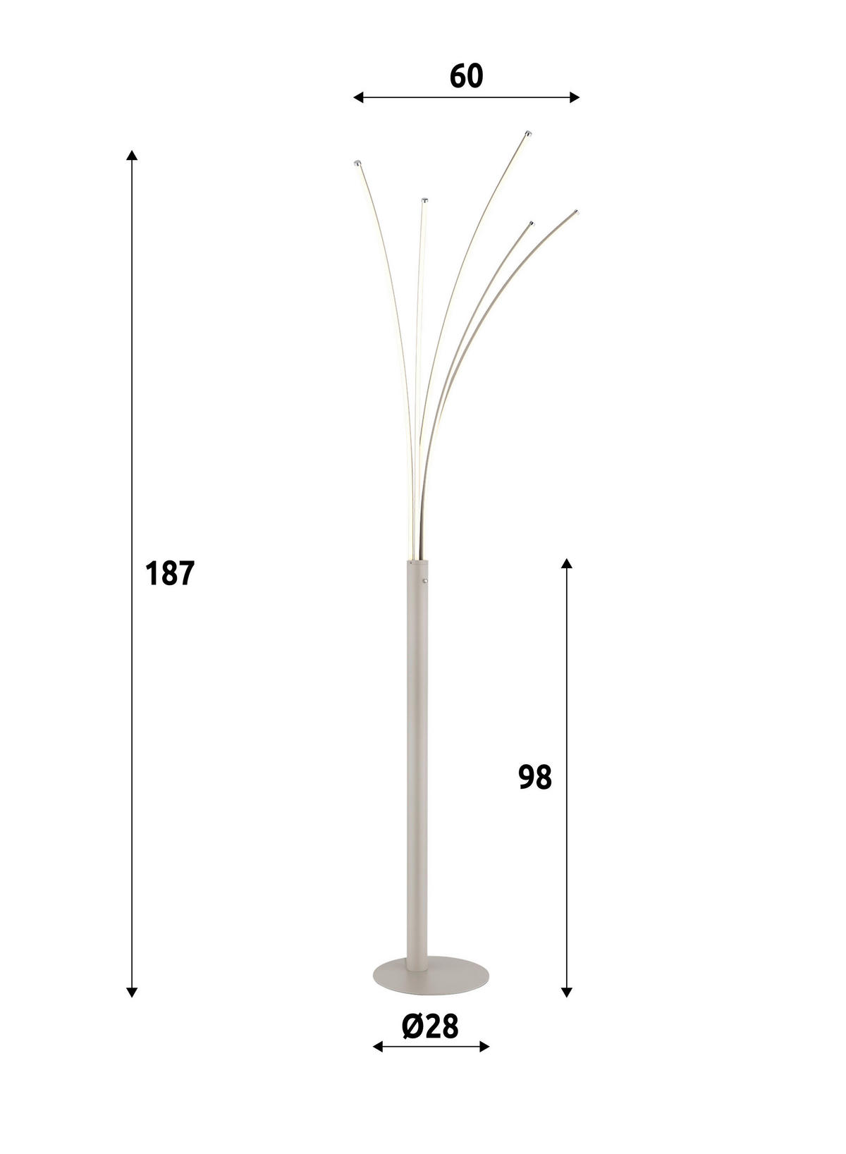 LED-STEHLEUCHTE Bizzy 56/60/187 cm  - Sandfarben/Opal, Design, Kunststoff/Metall (56/60/187cm)