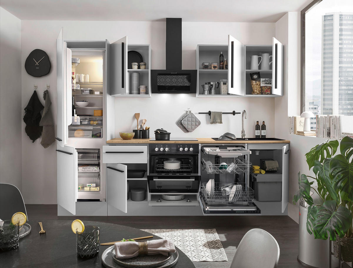 KÜCHENBLOCK 280 cm   in Weiß, Eichefarben  - Eichefarben/Schwarz, Design, Holzwerkstoff/Kunststoff (280cm) - MID.YOU