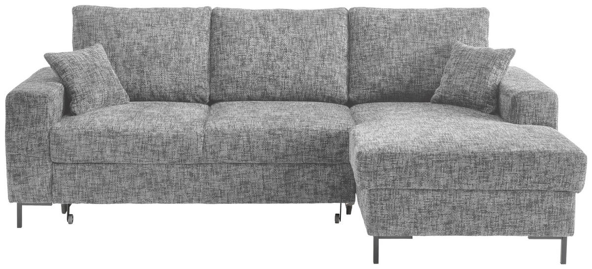 ECKSCHLAFSOFA  mit Rücken echt Struktur Silberfarben  - Silberfarben/Schwarz, KONVENTIONELL, Textil/Metall (237/143cm) - Livetastic
