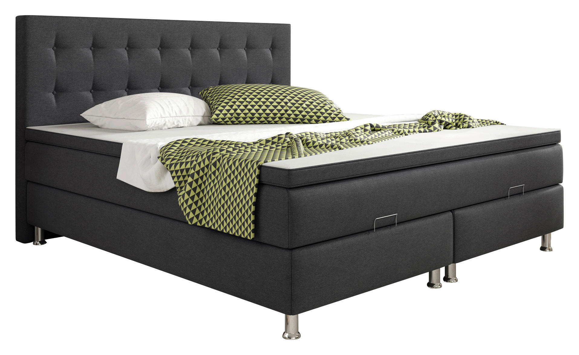 BOXSPRINGBETT 180/200 cm  in Anthrazit  - Anthrazit/Silberfarben, KONVENTIONELL, Textil/Metall (180/200cm) - MID.YOU