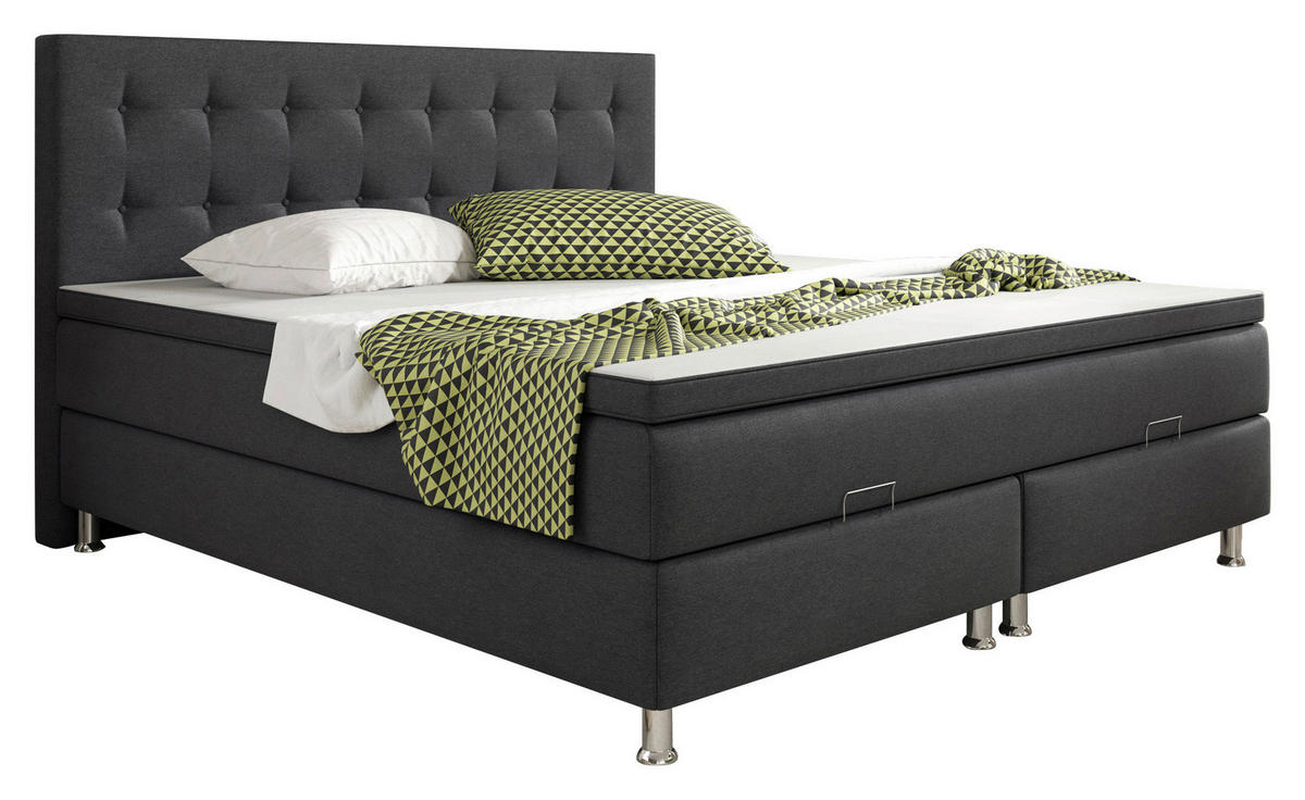 BOXSPRINGBETT 180/200 cm  in Anthrazit  - Anthrazit/Silberfarben, KONVENTIONELL, Textil/Metall (180/200cm) - MID.YOU