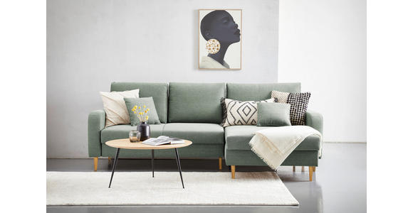 ECKSOFA in Flachgewebe Salbeigrün - Salbeigrün/Eiche Wotan, KONVENTIONELL, Holz/Textil (255/157cm) - Carryhome