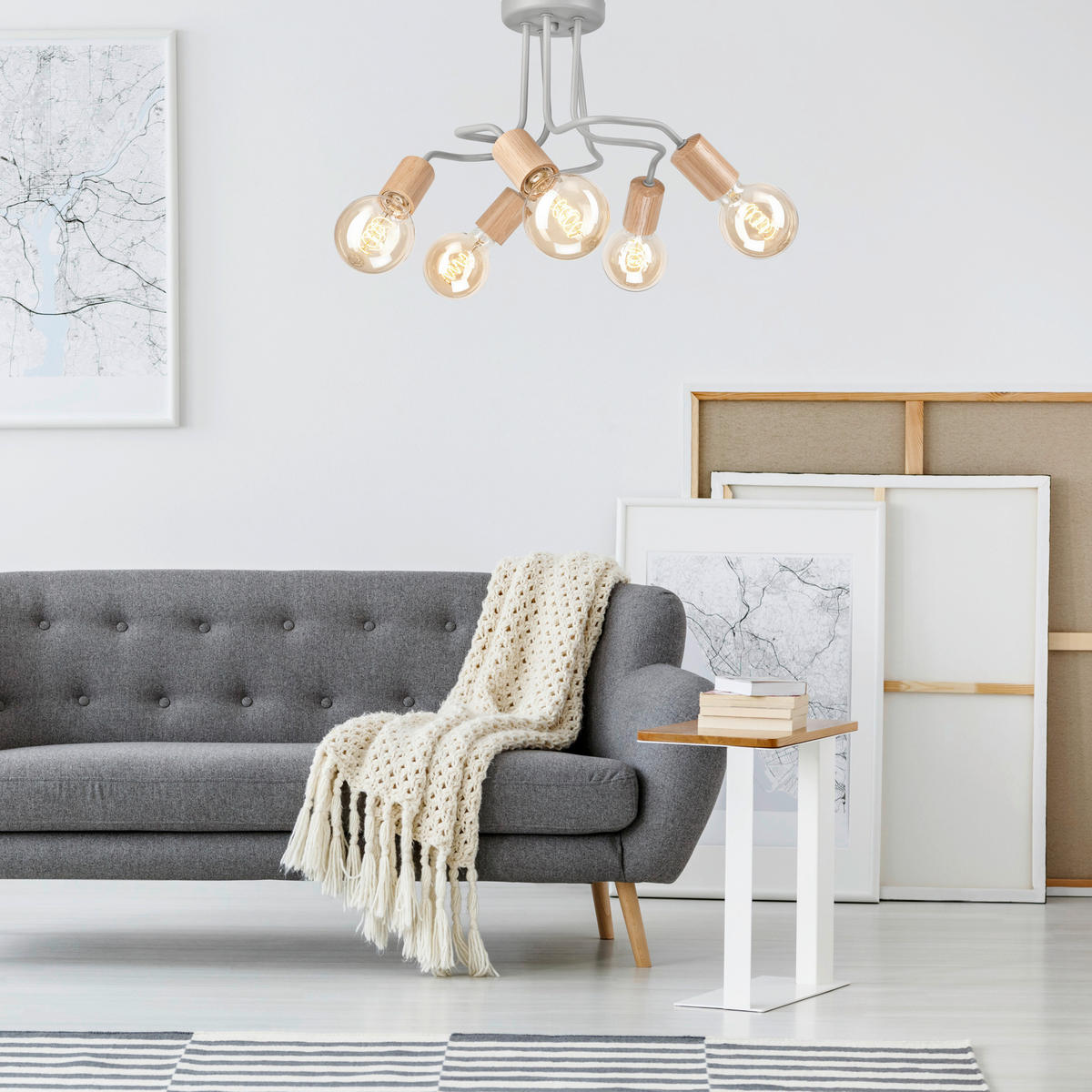 KRONLEUCHTER Conor 44/44/26 cm  - Hellgrau, Design, Holz/Metall (44/44/26cm)