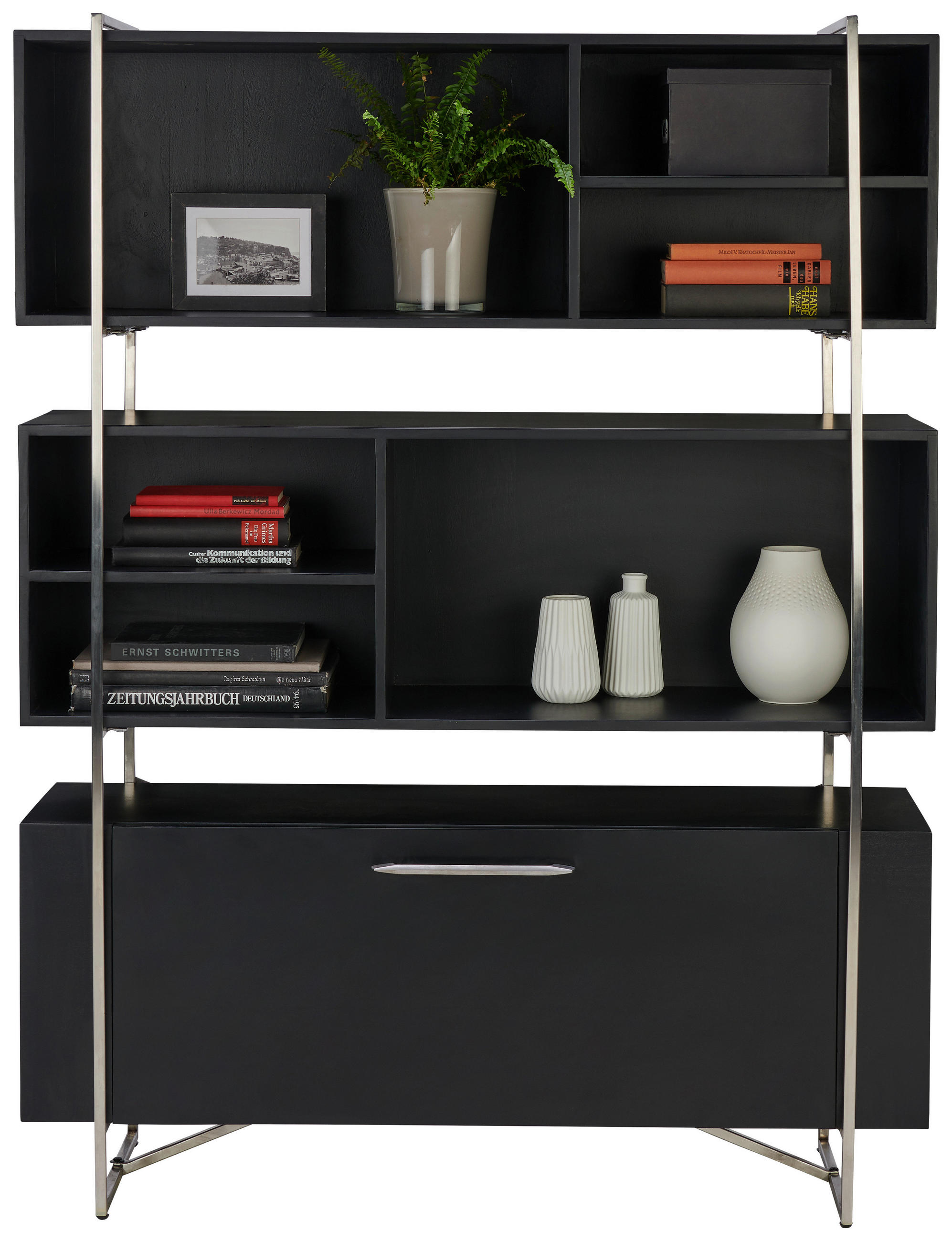 HYLLA i 120/158/35 cm svart, stålfärgad  - stålfärgad/svart, Design, metall/trä (120/158/35cm) - Lomoco