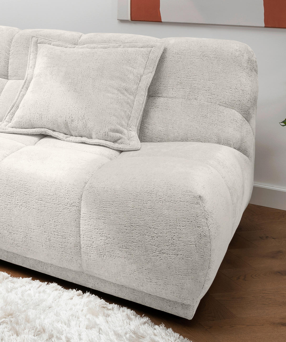 ECKSOFA Chenille Creme  - Creme/Schwarz, Modern, Kunststoff/Textil (203/254cm) - Livetastic