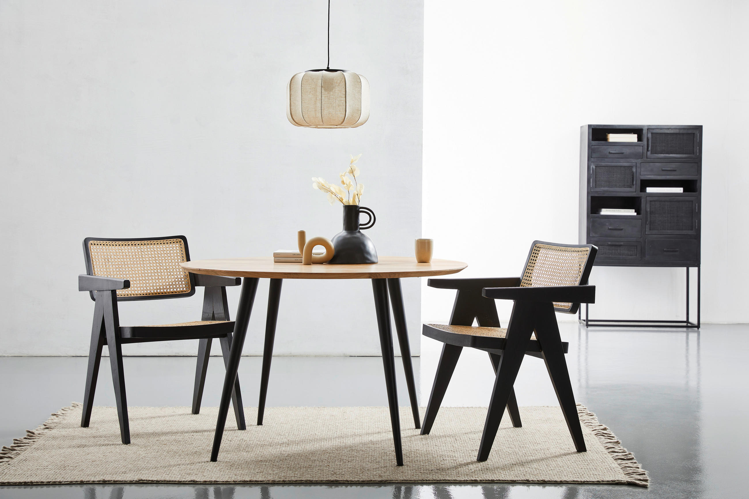 MASĂ din lemn 120/120/76 cm   - negru/culoare lemn acacia, Modern, lemn (120/120/76cm) - Livetastic