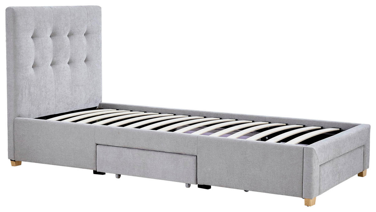 POLSTERBETT 90/200 cm, inkl. gepolstertes Kopfteil, Lattenrost, Bettschubladen,  in Hellgrau  - Hellgrau/Naturfarben, Design, Holz/Textil (90/200cm) - Boxxx