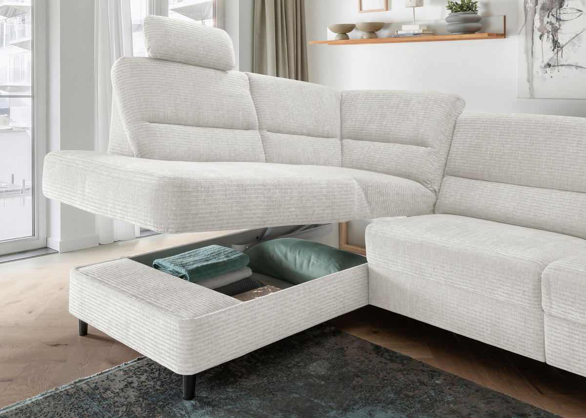 ECKSOFA in Mikrofaser Creme  190/266 cm  - Creme/Schwarz, MODERN, Holz/Textil (190/266cm) - Livetastic