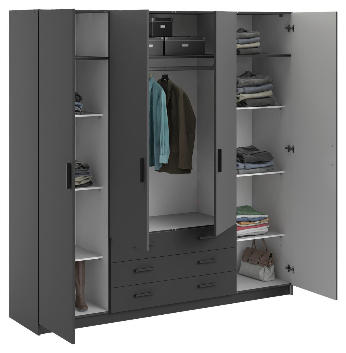 KLEIDERSCHRANK in Grau  - Dunkelgrau/Schwarz, Basics, Holzwerkstoff/Metall (195,5/200,4/49,6cm) - MID.YOU