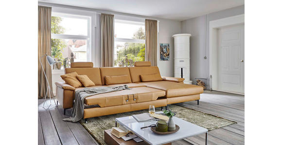 ECKSOFA Latina Plus in Echtleder Currygelb  175/334 cm  - Currygelb/Schwarz, Design, Leder/Metall (175/334cm) - Dieter Knoll