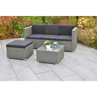LOUNGEGARNITUR   Stahl  - Beige, KONVENTIONELL, Glas/Kunststoff - Gardenson