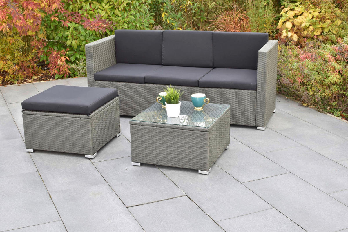 LOUNGEGARNITUR   Stahl  - Beige, KONVENTIONELL, Glas/Kunststoff - Gardenson