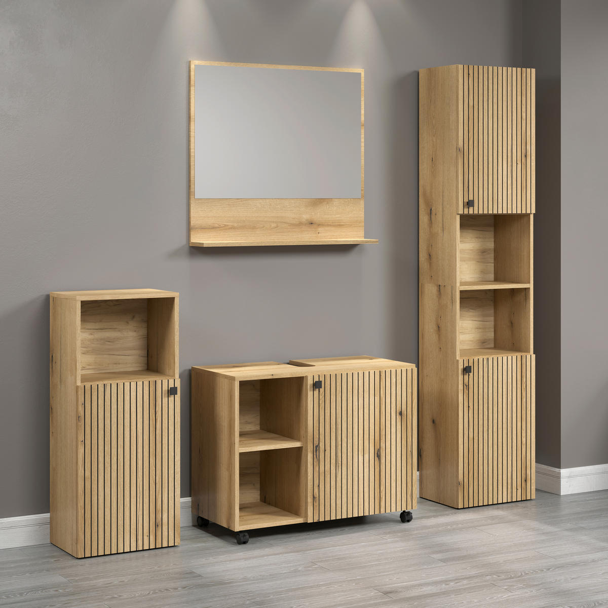 BADEZIMMER 4-teilig  in  - Eichefarben/Schwarz, Trend, Holzwerkstoff/Kunststoff (180/186/42cm) - MID.YOU