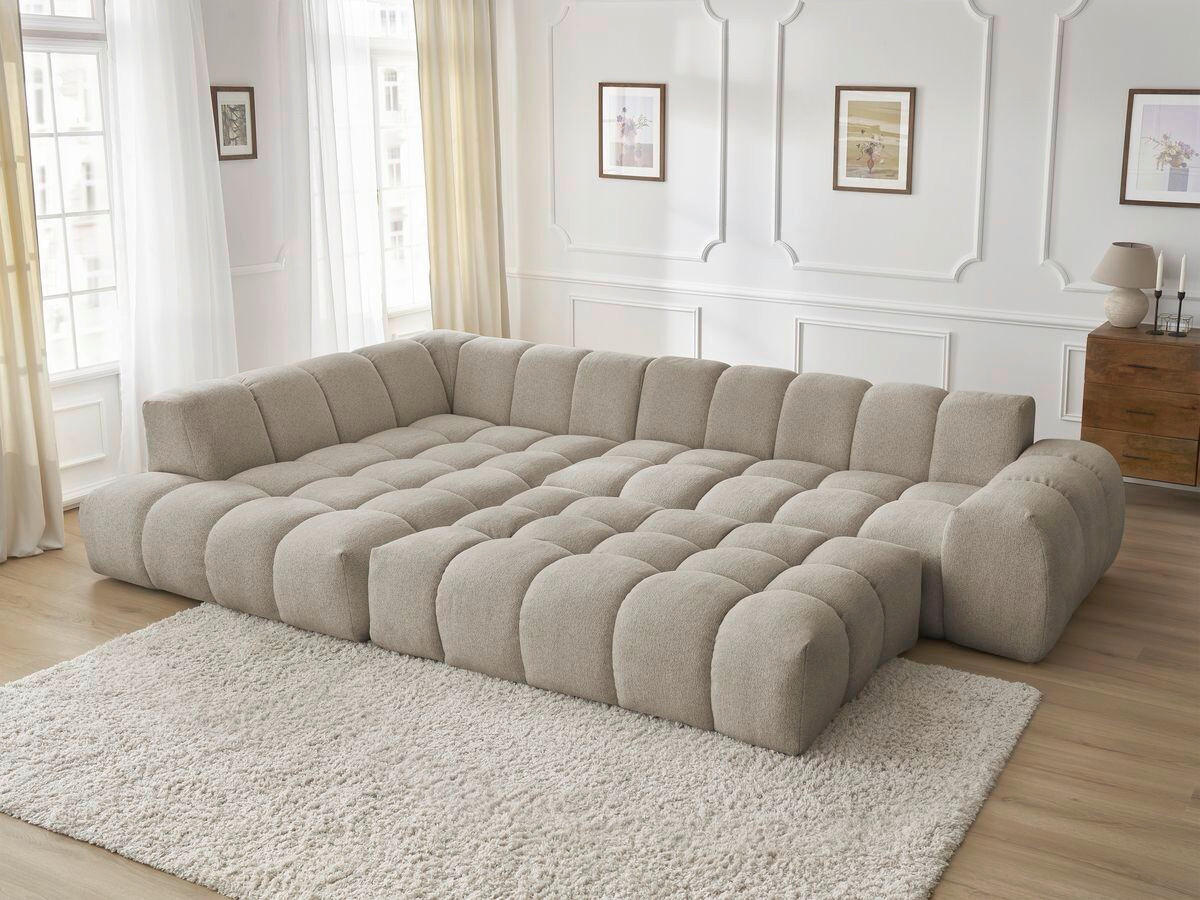 ECKSOFA Ottomane links  EVEREST Taupe Flachgewebe  - Taupe/Schwarz, MODERN, Kunststoff/Textil (210/352cm)
