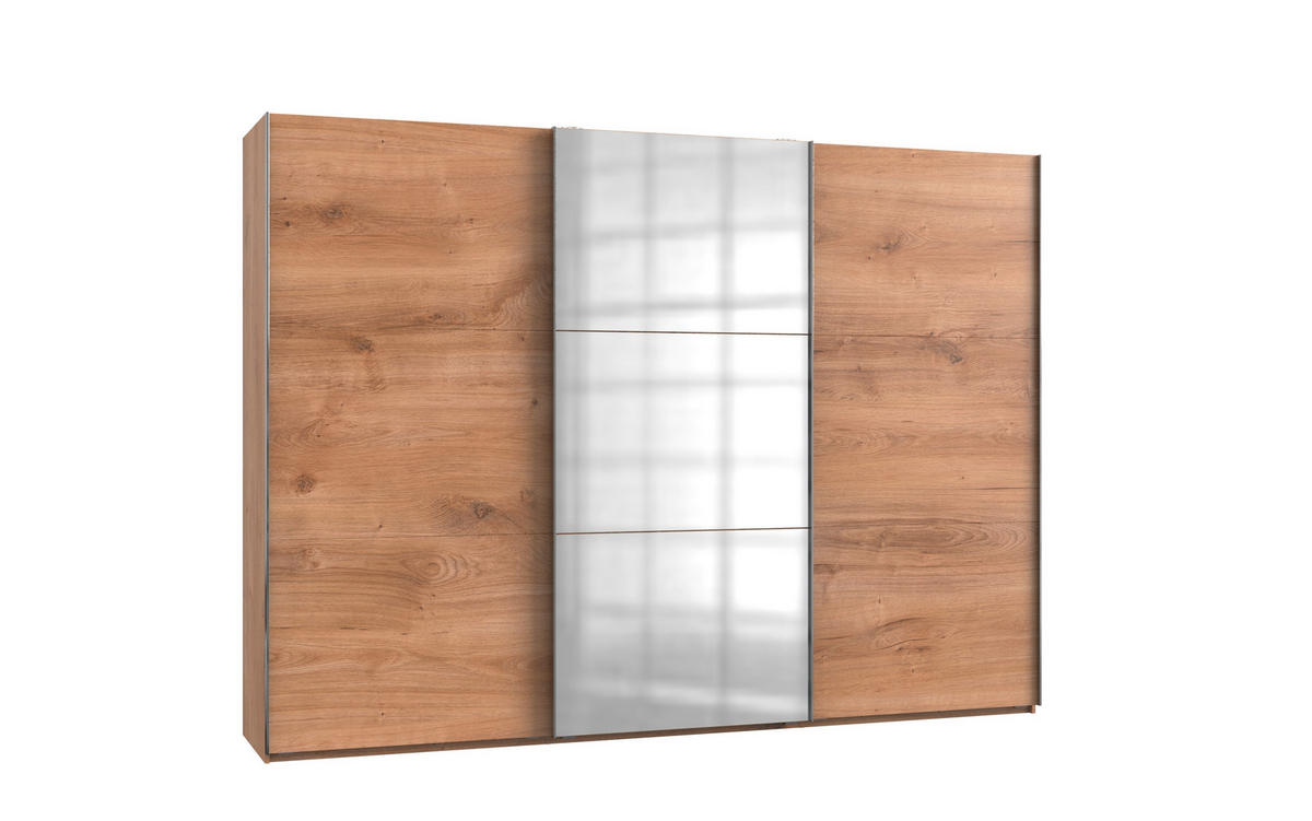 DULAP CU UȘI CULISANTE in culoare lemn stejar  - culoare lemn stejar/culoare crom, Basics, metal/material pe bază de lemn (300/216/65cm) - Hom`in