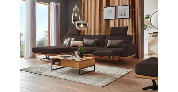 ECKSOFA in Flachgewebe Dunkelbraun  - Dunkelbraun/Schwarz, Natur, Holz/Textil (170/326cm) - Valnatura