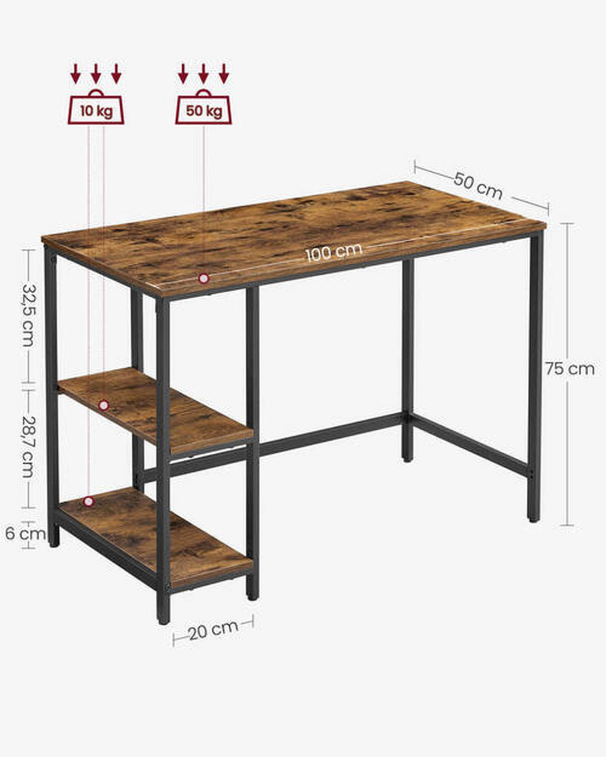 PSACÍ STŮL, hnědá, černá, 100/50/75 cm - černá/hnědá, Basics, kov/kompozitní dřevo (100/50/75cm) - Boxxx