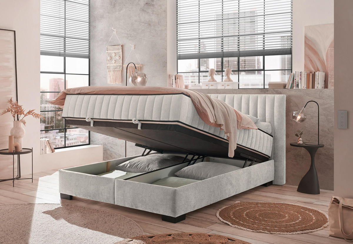 BOXBETT 160/200 cm  in Beige  - Beige/Schwarz, Modern, Holzwerkstoff/Kunststoff (160/200cm) - MID.YOU