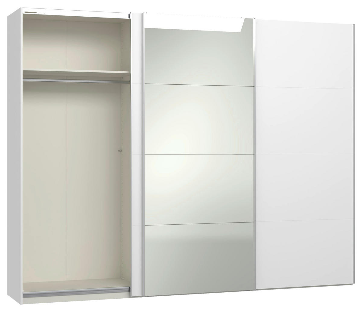 SCHWEBETÜRENSCHRANK 303/236/65 cm 3-türig Weiß  - Silberfarben/Weiß, Design, Glas/Holzwerkstoff (303/236/65cm) - Jutzler