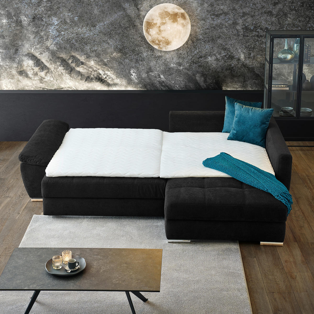 ROHOVÁ SEDAČKA, textil, černá, petrolej - petrolej/černá, Design, textil/plast (276/212cm) - Carryhome