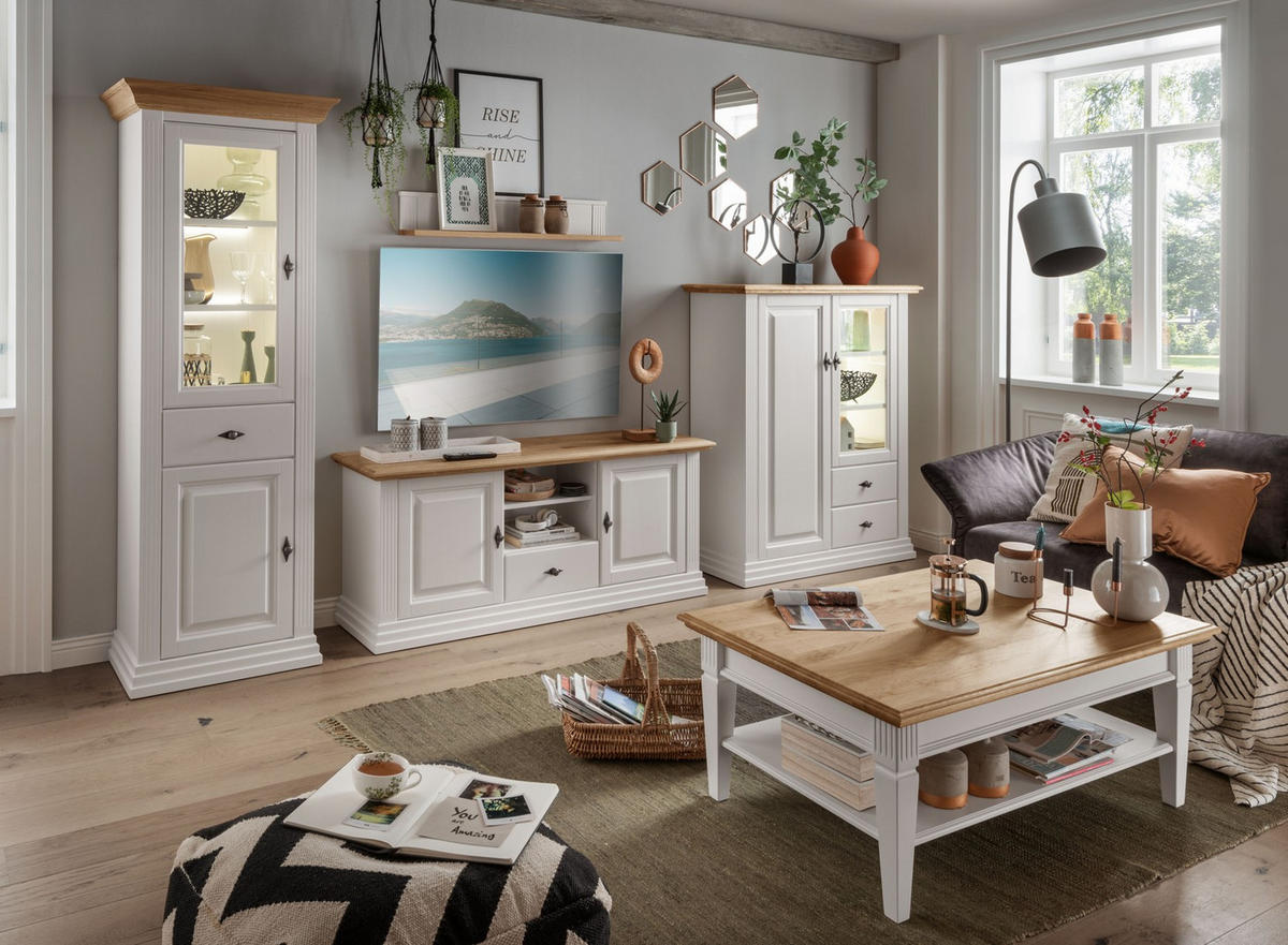 HIGHBOARD WZ-0622  in 113/134/45 cm  - Weiß, Design, Glas/Holz (113/134/45cm) - Livetastic