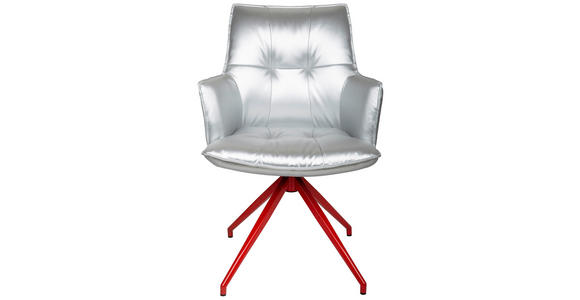 ARMLEHNSTUHL  in Eisen Lederlook  - Rot/Silberfarben, Design, Textil/Metall (59/89,5/63cm) - Novel