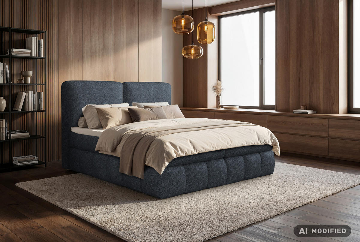 BOXBETT 180/200 cm,  in Dunkelblau, Bettkasten, Topper, Matratzen, H3 = fest  - Schwarz/Dunkelblau, KONVENTIONELL, Kunststoff/Textil (180/200cm) - Carryhome