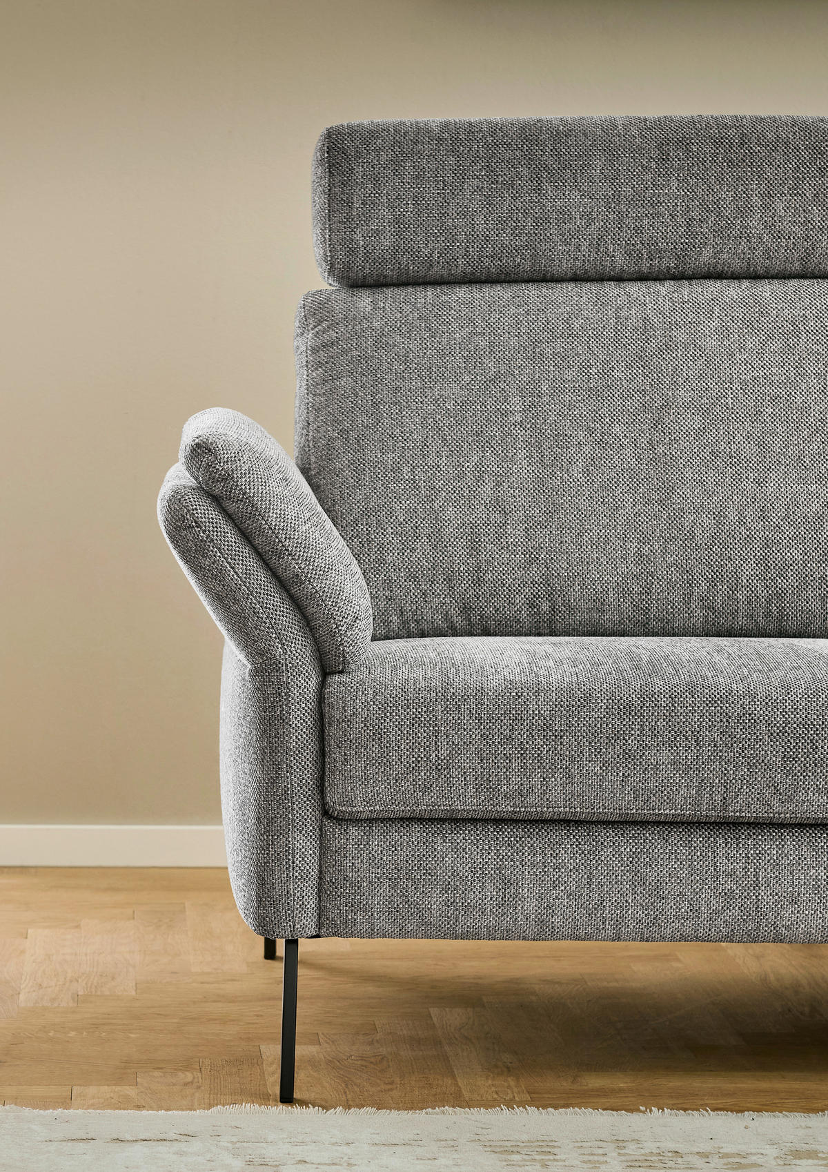 ECKSOFA Platinfarben Flachgewebe  - Platinfarben/Schwarz, KONVENTIONELL, Textil/Metall (273/253cm) - Pure Home Comfort
