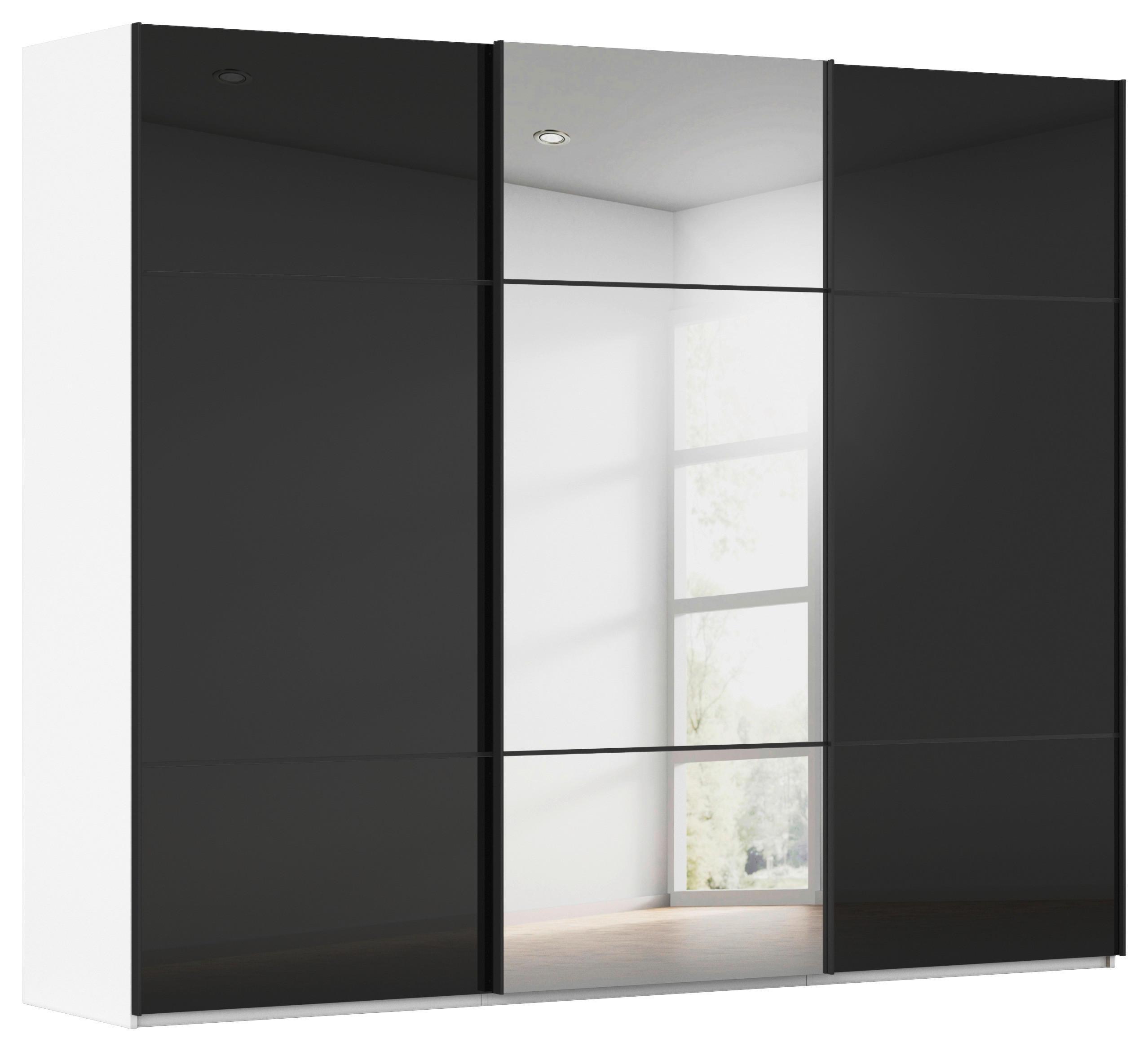 SCHWEBETÜRENSCHRANK 242/223/68 cm,  in Schwarz, Weiß, 3 Tür(en)  - Schwarz/Weiß, KONVENTIONELL, Glas/Holzwerkstoff (242/223/68cm) - Novel