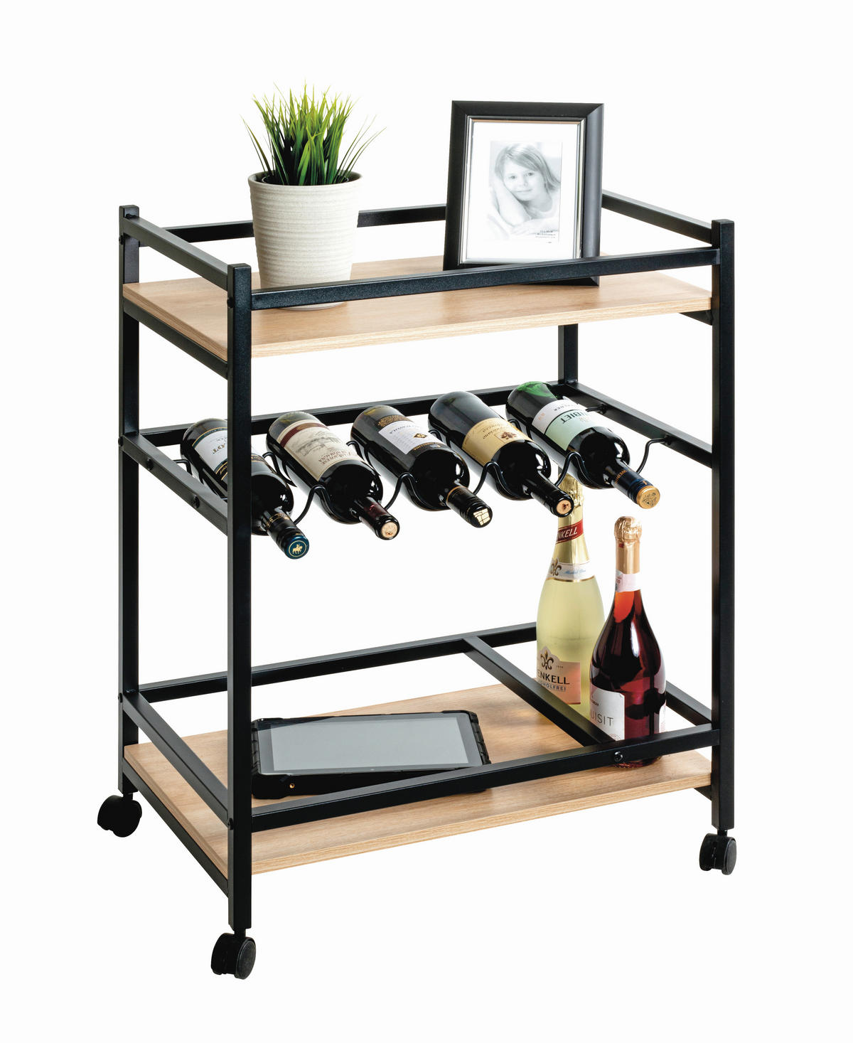SERVIERWAGEN Schwarz, Eichefarben  - Kaschmir/Eichefarben, Trend, Holzwerkstoff/Kunststoff (60/40/80cm)