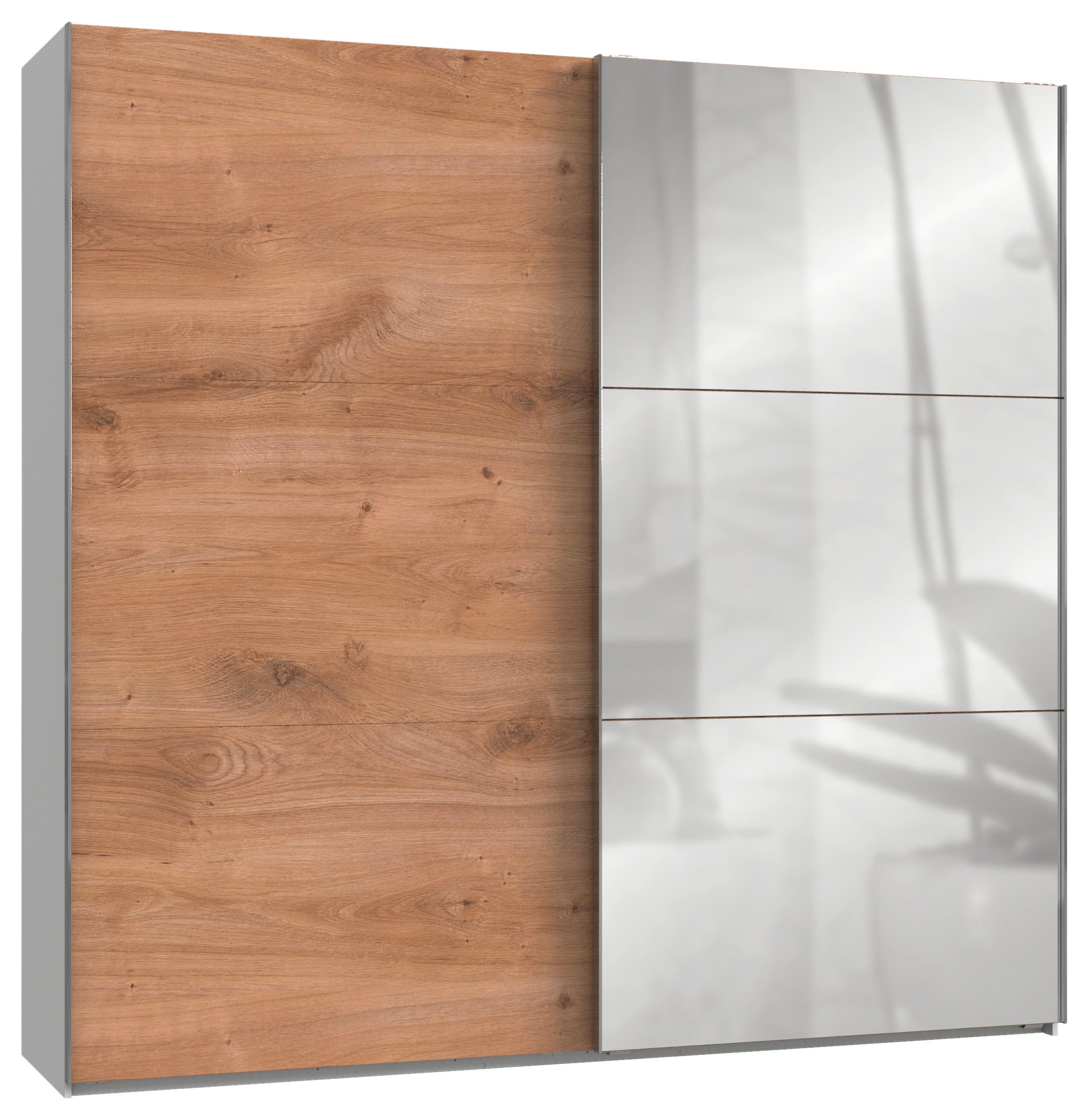 SCHWEBETÜRENSCHRANK  in Weiß, Eichefarben  - Chromfarben/Eichefarben, MODERN, Holzwerkstoff/Metall (250/236/65cm) - MID.YOU