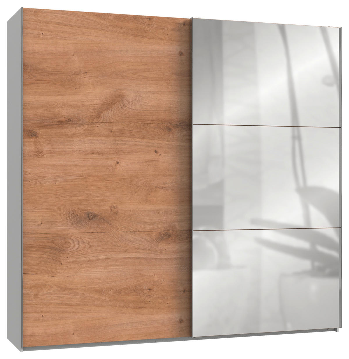 SCHWEBETÜRENSCHRANK  in Weiß, Eichefarben  - Chromfarben/Eichefarben, MODERN, Holzwerkstoff/Metall (250/236/65cm) - MID.YOU