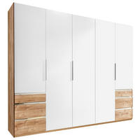 DREHTÜRENSCHRANK 250/216/58 cm,  in Weiß, Eichefarben, 5-türig  - Chromfarben/Eichefarben, MODERN, Holzwerkstoff/Kunststoff (250/216/58cm) - MID.YOU