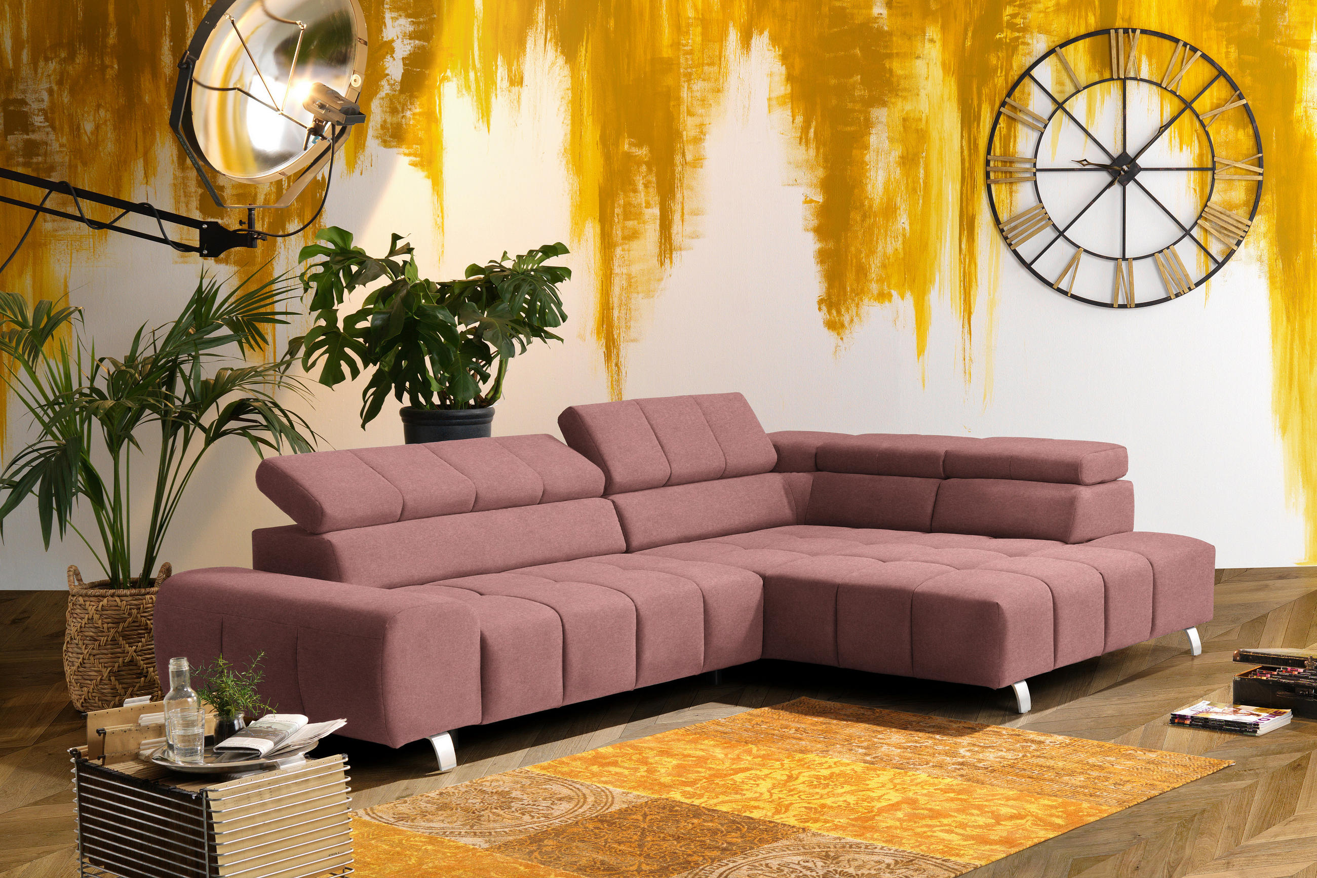 ECKSOFA Rosa Webstoff  - Dunkelgrau/Silberfarben, Design, Textil/Metall (295/201cm) - Hom`in