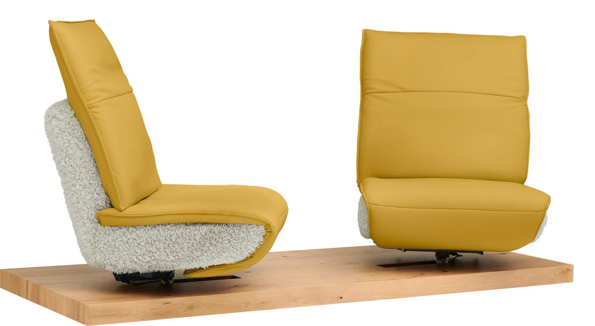 2-SITZER-SOFA  in Hochflor Echtleder Creme, Currygelb  - Currygelb/Creme, Design, Leder/Holz (240/65/104cm) - Koinor