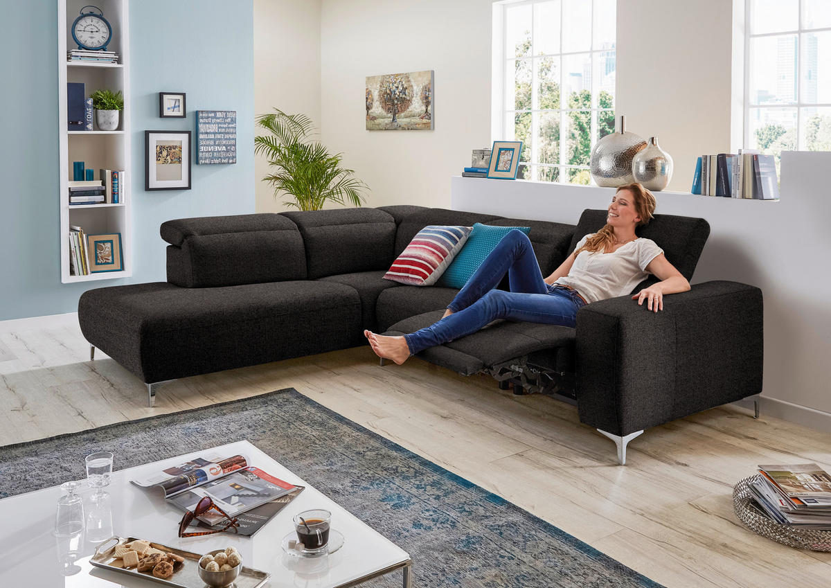 ECKSOFA Dunkelbraun Flachgewebe  - Dunkelbraun, Design, Textil/Metall (290/238cm) - Pure Home Lifestyle