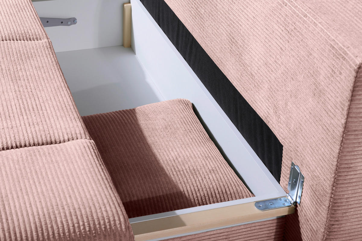 SCHLAFSOFA Cord Altrosa  inkl. Bettkasten, Schlaffunktion, Armteilverstellung  - Schwarz/Altrosa, Design, Textil/Metall (200/85/90cm) - Novel