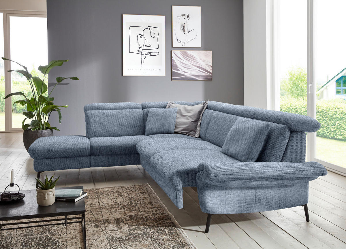 ECKSOFA in Struktur Hellblau  - Schwarz/Hellblau, Modern, Textil/Metall (235/275cm) - Cantus