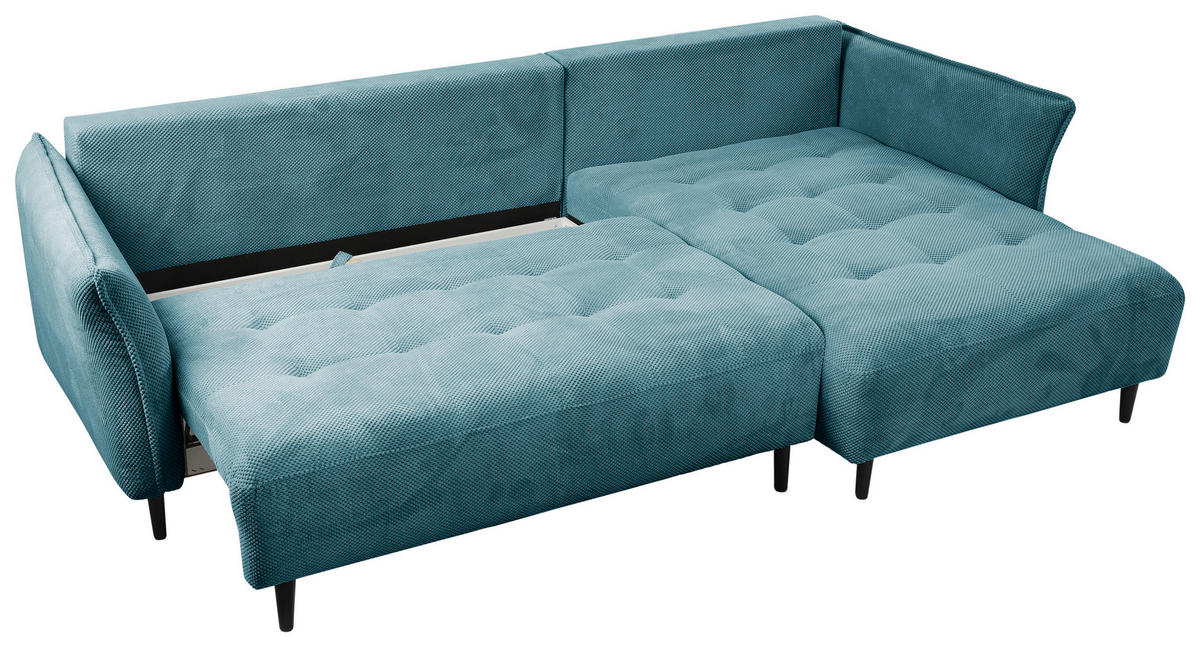 ECKSOFA in Chenille Blau  - Blau/Schwarz, Modern, Textil/Metall (285/200cm) - MID.YOU