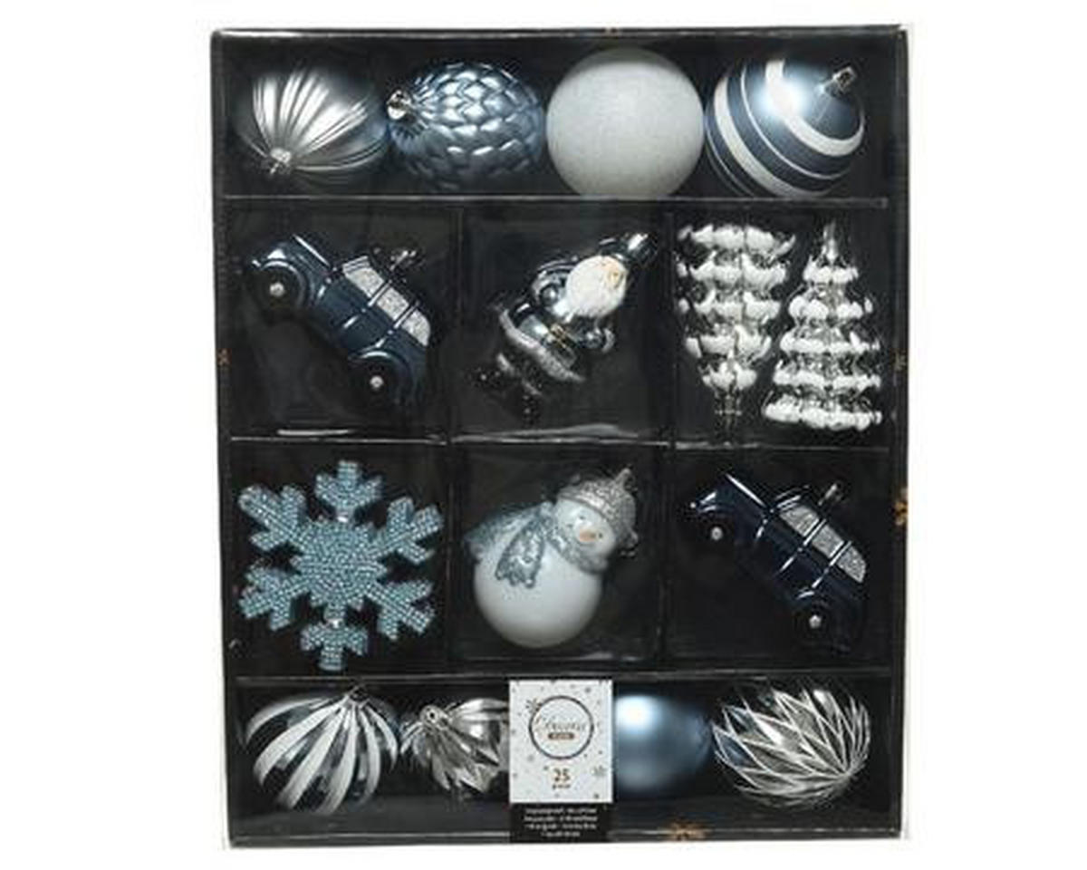 CHRISTBAUMKUGEL-SET 25-teilig  - Blau/Silberfarben, LIFESTYLE, Kunststoff (40,20/33,00/8,50cm)