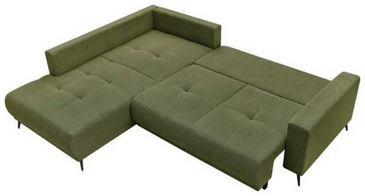 ECKSOFA RAFAEL Grün Struktur Rückenkissen, Bettkasten  - Schwarz/Grün, Design, Textil/Metall (218/269cm) - P & B