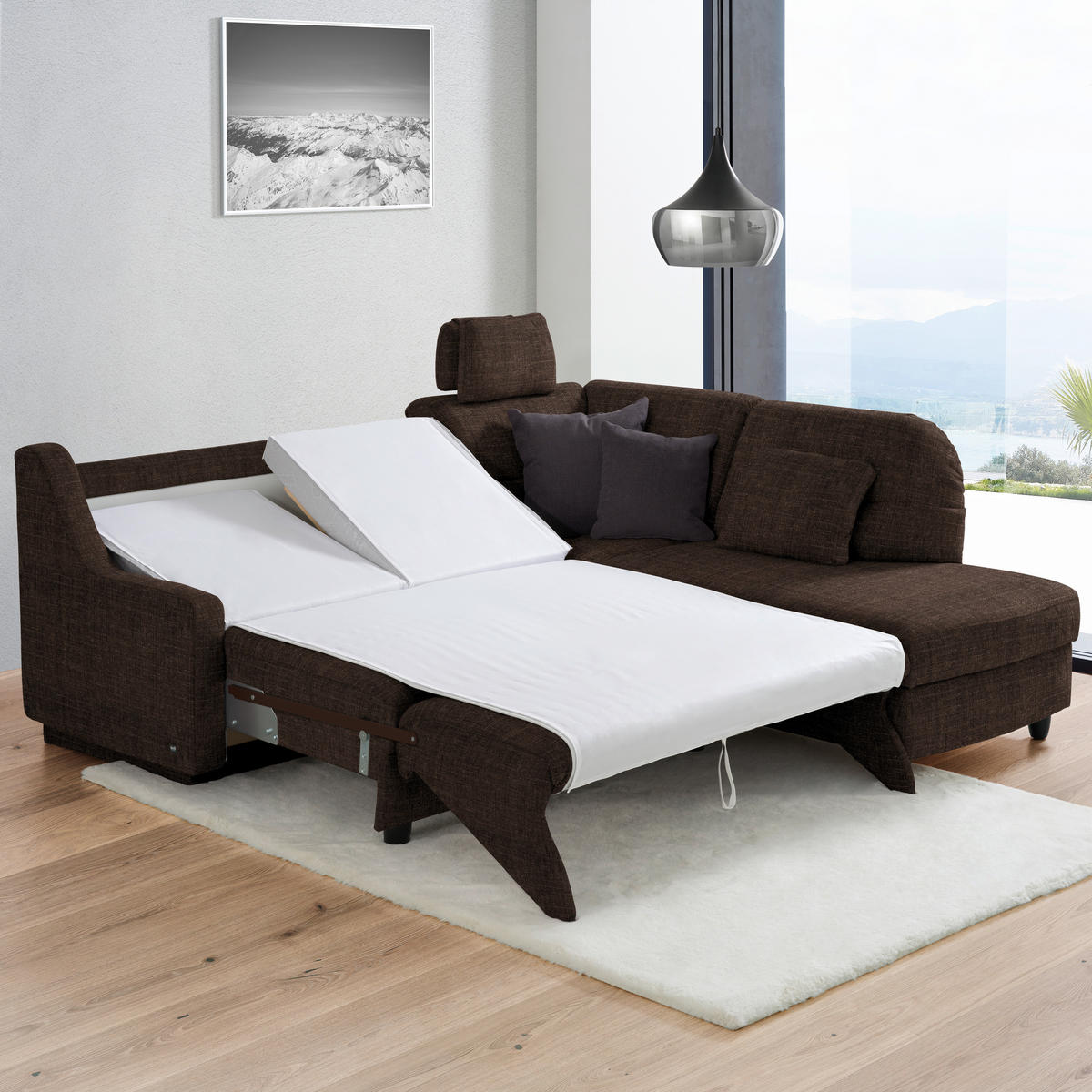 ECKSOFA in Chenille Dunkelbraun  226/208 cm  - Dunkelbraun/Schwarz, KONVENTIONELL, Textil (226/208cm) - Sedda