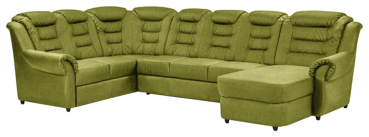 WOHNLANDSCHAFT Grün Chenille  - Schwarz/Grün, KONVENTIONELL, Kunststoff/Textil (216/333/165cm) - Livetastic