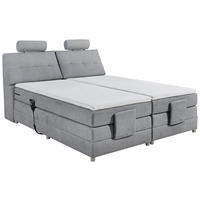 BOXSPRINGBETT 180/200 cm,  in Hellgrau, gepolstertes Kopfteil, Topper, motorische Verstellbarkeit, Matratzen, H2 + H2 = mittel  - Silberfarben/Hellgrau, MODERN, Holzwerkstoff/Kunststoff (180/200cm) - MID.YOU