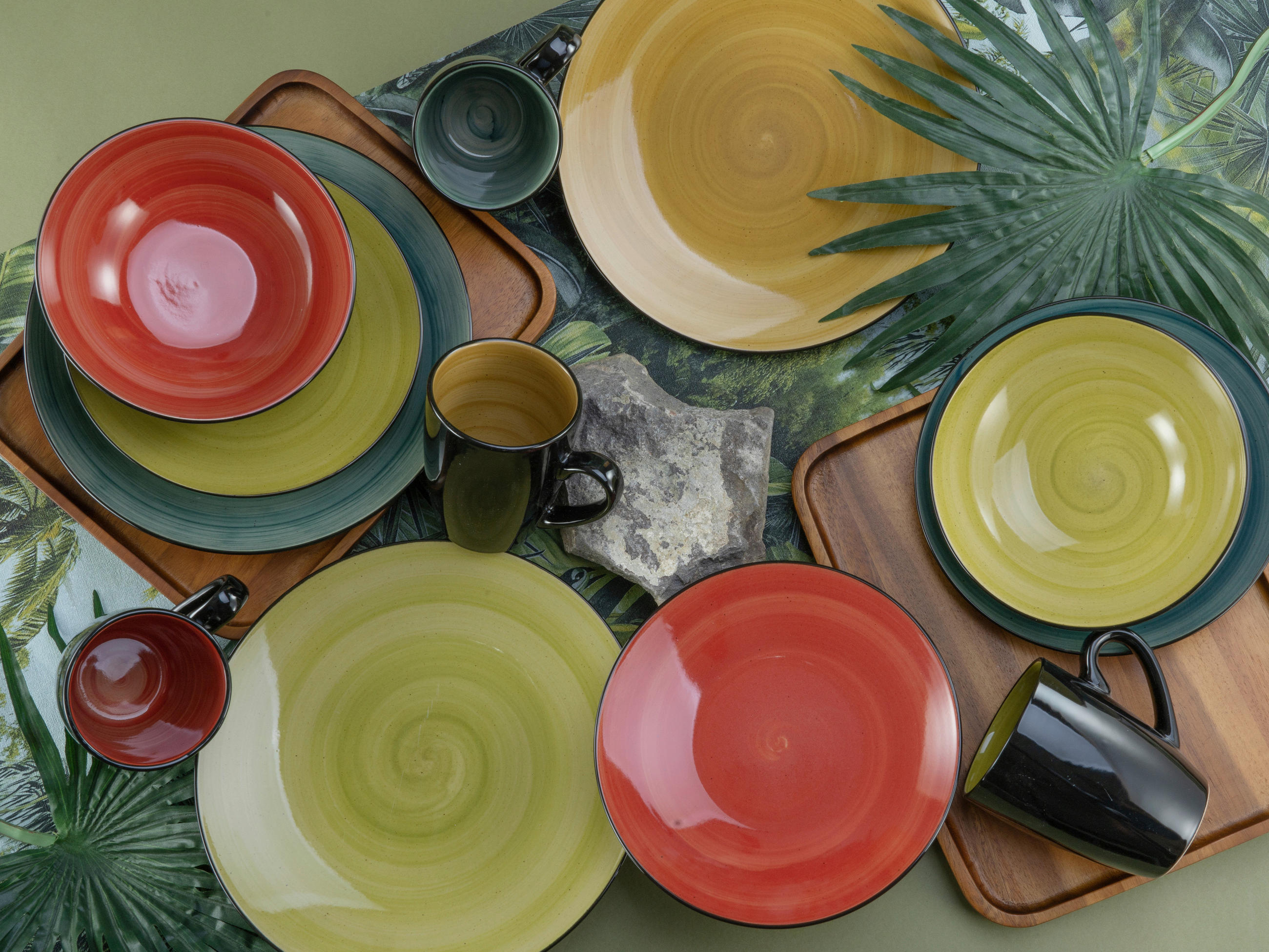 TAFELSERVICE Opal, Rot, Hellgrün, Sahara 12-teilig Samoa  - Rot/Opal, Basics, Keramik - Creatable