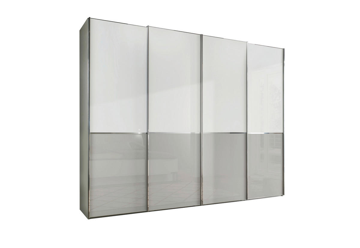 SCHWEBETÜRENSCHRANK  in Grau, Weiß  - Chromfarben/Weiß, KONVENTIONELL, Glas/Holzwerkstoff (300/236/67cm) - Novel
