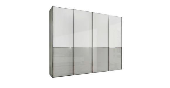 SCHWEBETÜRENSCHRANK  in Grau, Weiß  - Chromfarben/Weiß, KONVENTIONELL, Glas/Holzwerkstoff (300/236/67cm) - Novel
