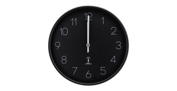 FUNKUHR Schwarz  - Schwarz, Basics, Glas/Kunststoff (37,8cm) - Ambia Home