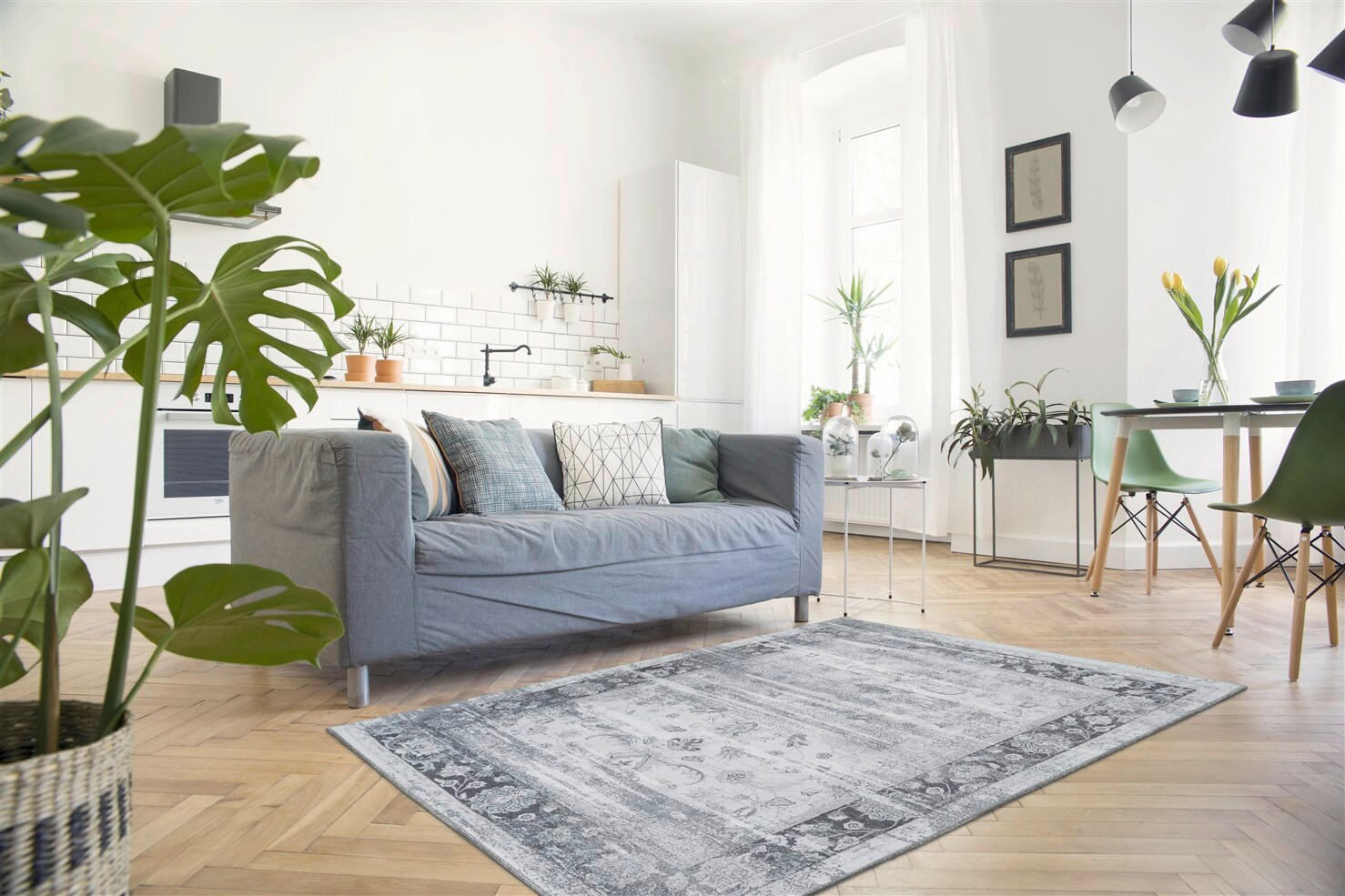 FLATVÄVD MATTA 120/180 cm Galaxy 1225 Grau / Blau  - blå/grå, Basics, textil (120/180cm) - Novel